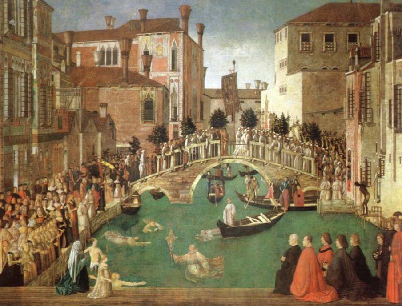 Gentile Bellini the miracle of the true cross near san lorenzo bridge oil painting picture
